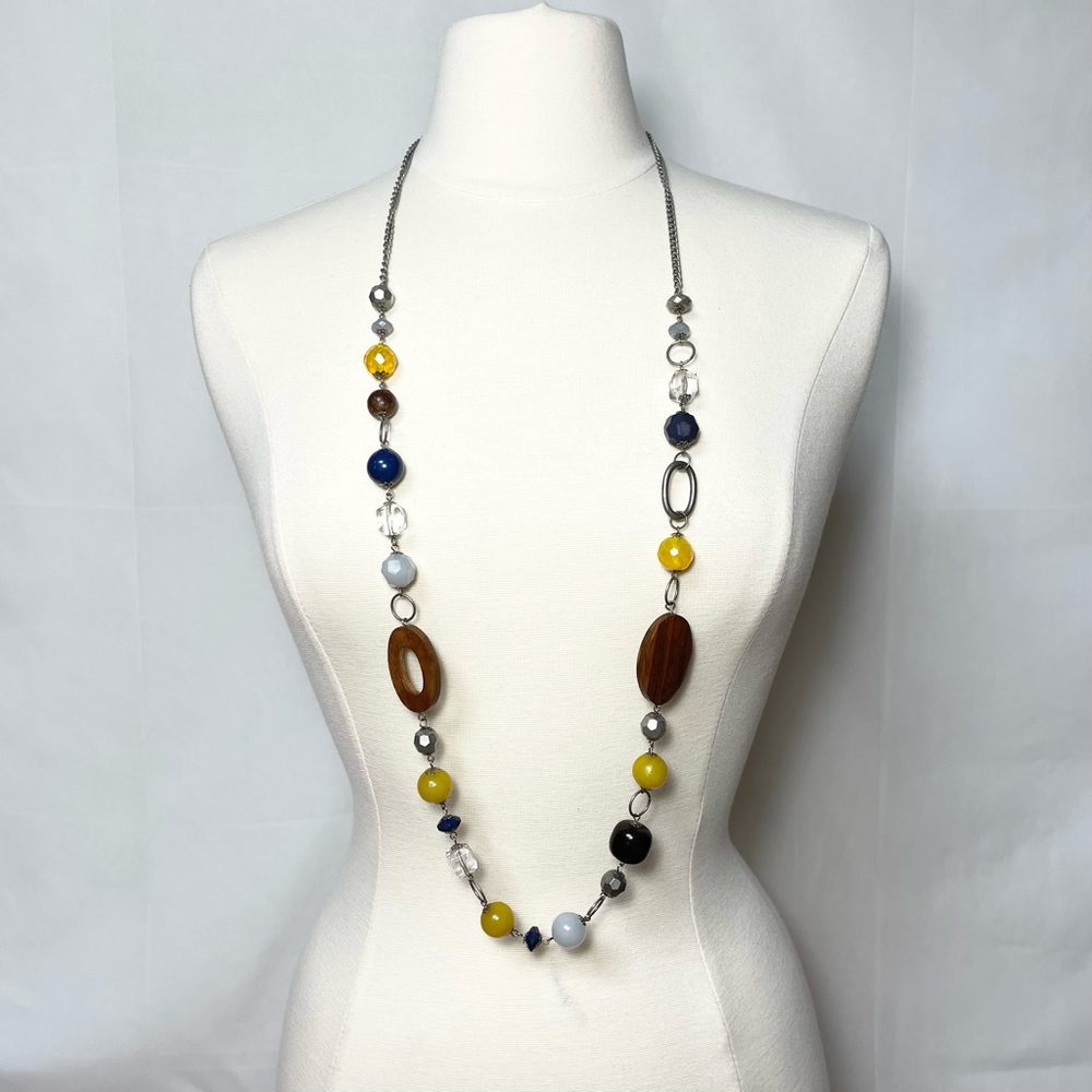 Multi-color wooden beads long necklace - Picture 1 of 8
